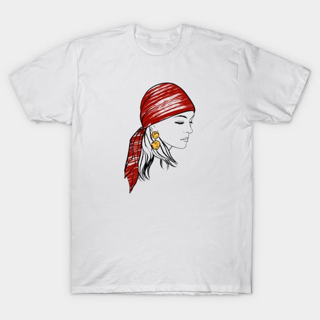 Beautiful girl in a red bandana and sunglasses T-Shirt by Kuchinska design